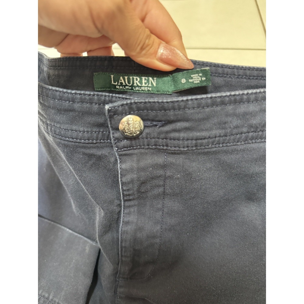 EUC! Lauren Ralph Lauren Women's Navy Blue Pants Side Silver Buttons - SZ 8 - Picture 5 of 6